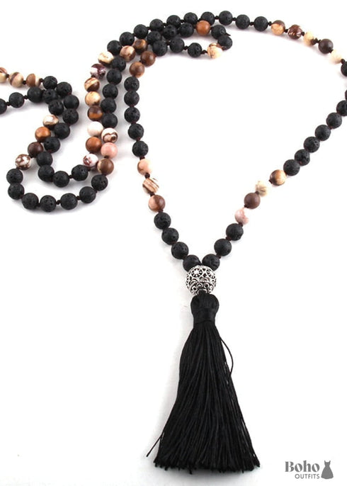 Boho Necklace, RH Amazonite Jasper, Lariat Silver Ball Green Brown Natural Stone